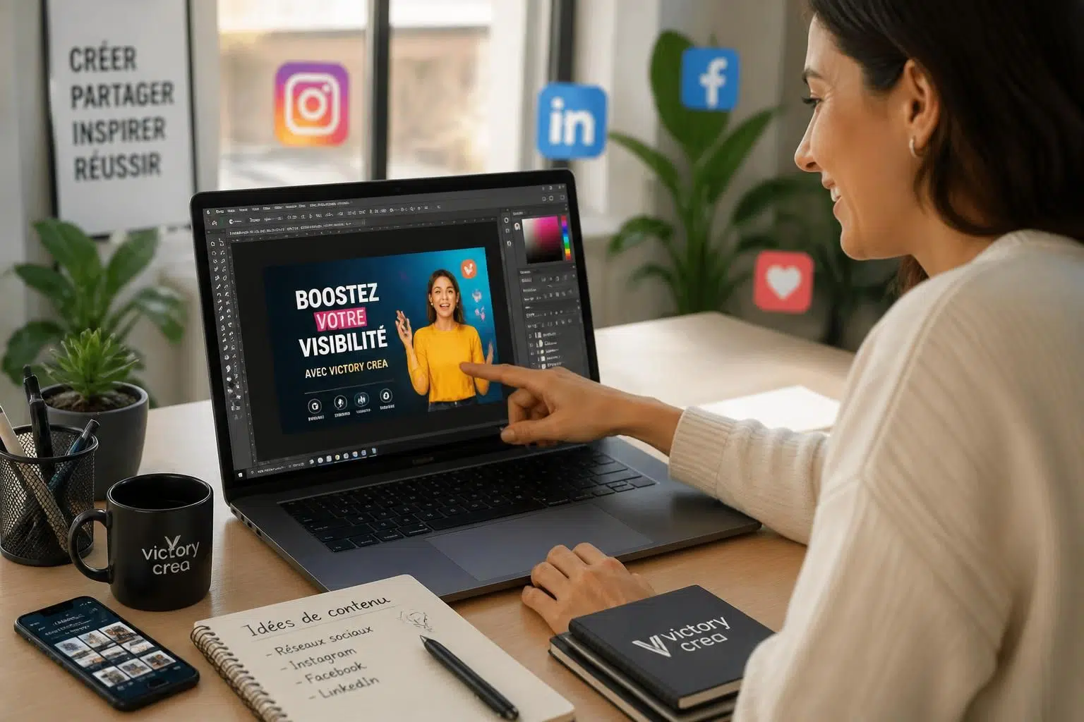 victory crea vous accompagne dans la création de visuels attractifs et adaptés pour tous vos réseaux sociaux, afin de booster votre présence en ligne.