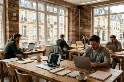 Espace de coworking en Centre-Val de Loire avec des développeurs freelance travaillant sur leurs ordinateurs portables